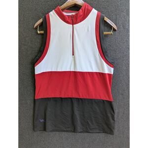 VK Sport Womens Tank top Size L Red Black White Colorblock‎ zip Sleeveles